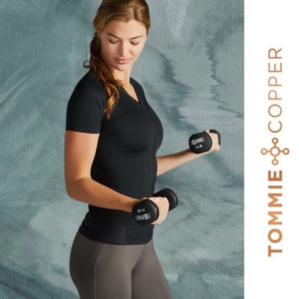 Tommie Copper Full Back Support Zip Shirt Women's Short Sleeve Black Large